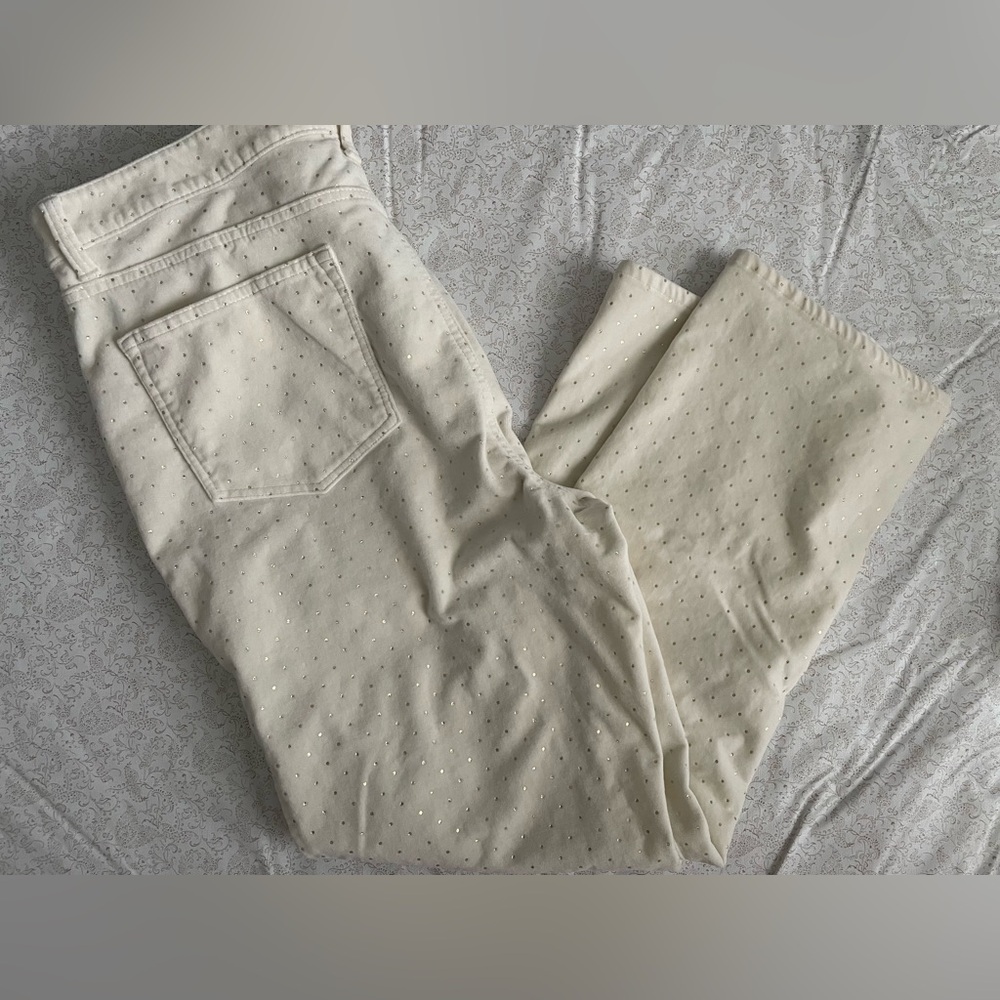 Talbots Velveteen Straight Leg Pants Womens 16P Off White Festival Five Pocket